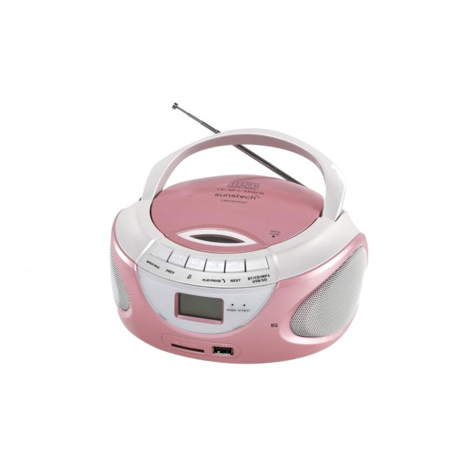 Radio CD - Sunstech CRUSM395BTPK, Bluetooth, USB, Lector tarjetas SD, Rosa