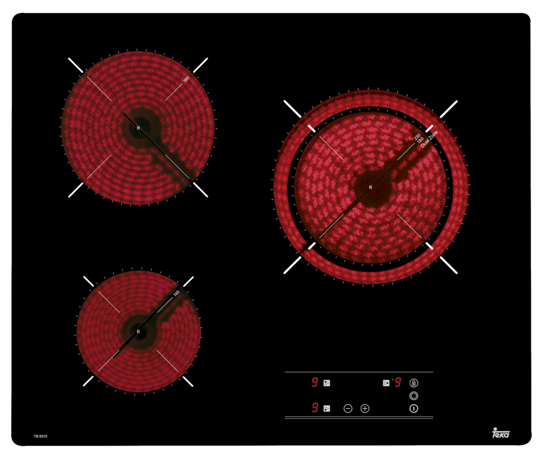Teka Tb6310 3 fuegos negra 60cm 6310 placa zonas pro vitroceramica max 23cm cristal sin marco de coccion 60 3f 40239034 con touchcontrol pro6310 23 145 18