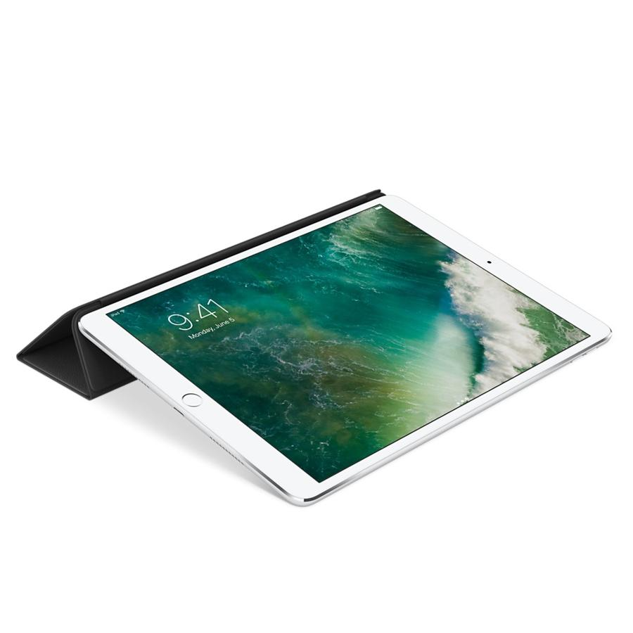 iPad blanco sobre una funda negra. Muestra pantalla con paisaje verde.