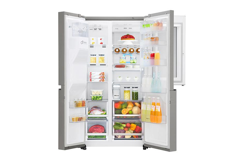 Frigorífico americano - LG GSX960NSAZ, 601 L, InstaView, Dispensador de hielo SpacePlus, Inox
