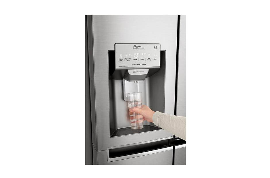 Frigorífico americano - LG GSX960NSAZ, 601 L, InstaView, Dispensador de hielo SpacePlus, Inox