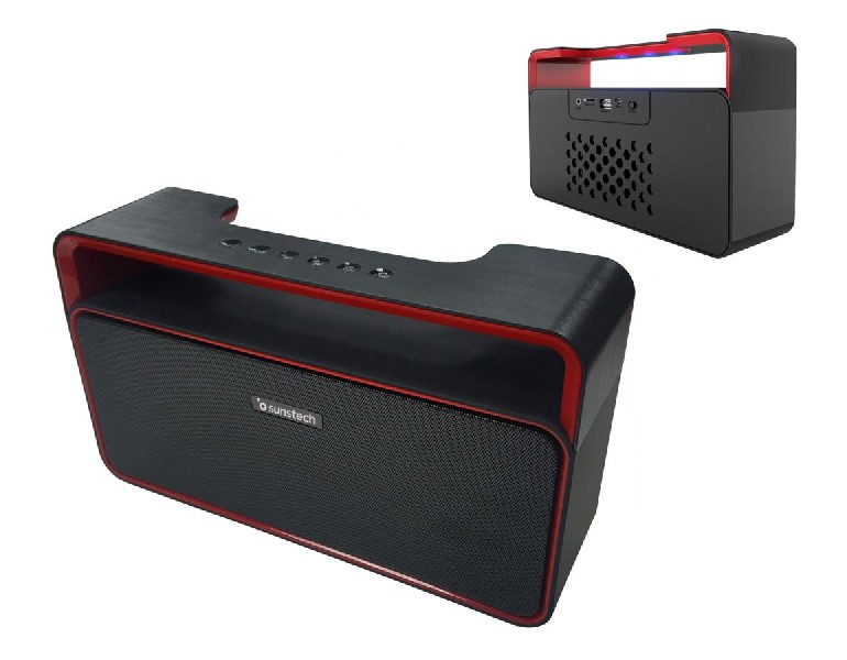 Altavoz inalámbrico - Sunstech SPUBT900BK, Bluetooth, Radio Fm, MicroSD, Negro-Rojo