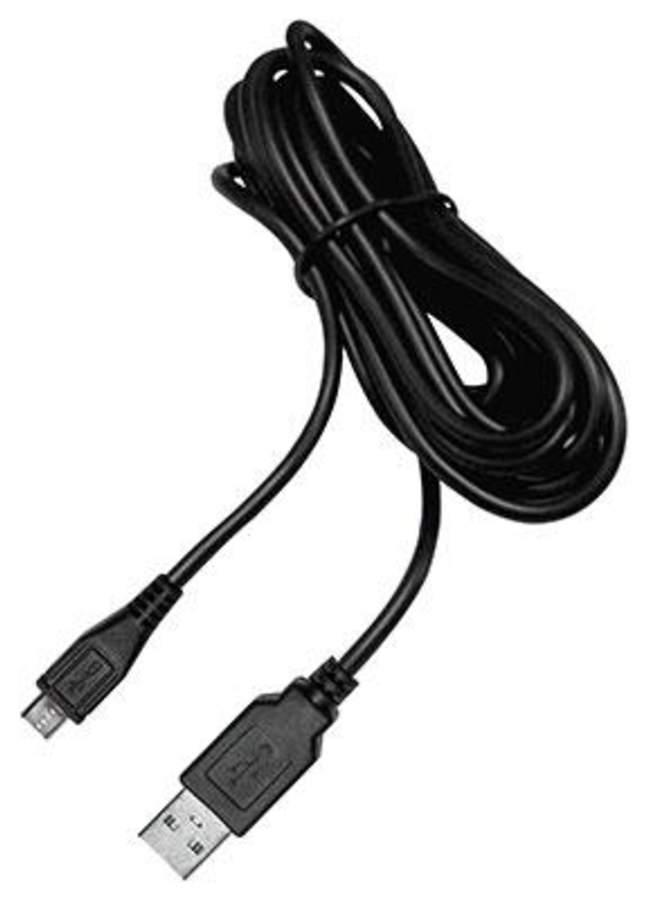 Cable USB negro con un conector micro-USB y un conector USB estándar.