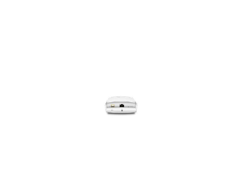 Un punto de acceso WiFi blanco pequeño visto desde abajo.