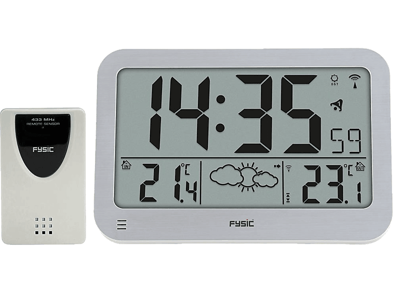 FYSIC Jumbo klok met weerstation Wit (FKW-2200)