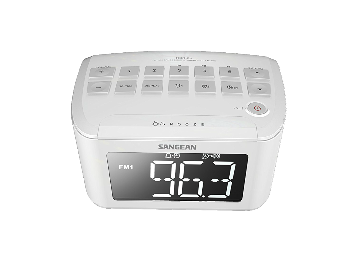 Sangean Rcr24 Digital blanco radio amfmmw 875108 mhz 5221629 khz 1 w despertador amfm 3.5 mm pilas y corriente alarma