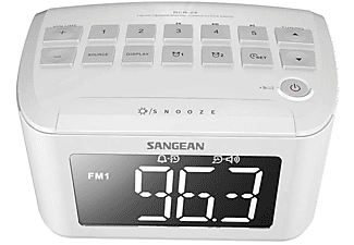 Radio despertador - Sangean RCR-24, AM/FM, Digital, 3.5 mm, Blanco