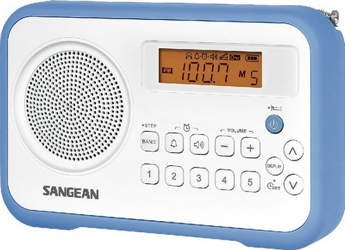 Radio portátil - Sangean PR-D18, FM-Estéreo, AM, Digital, Despertador, Blanco y azul