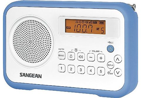 Radio portátil  Sangean PR-D18, FM-Estéreo, AM, Digital, Despertador,  Blanco y azul