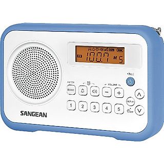 Radio portátil - Sangean PR-D18, FM-Estéreo, AM, Digital, Despertador, Blanco y azul