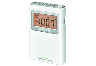 Radio portátil - Sangean DT-160, AM/FM Estéreo, PLL, Digital, Pantalla LCD, Blanco