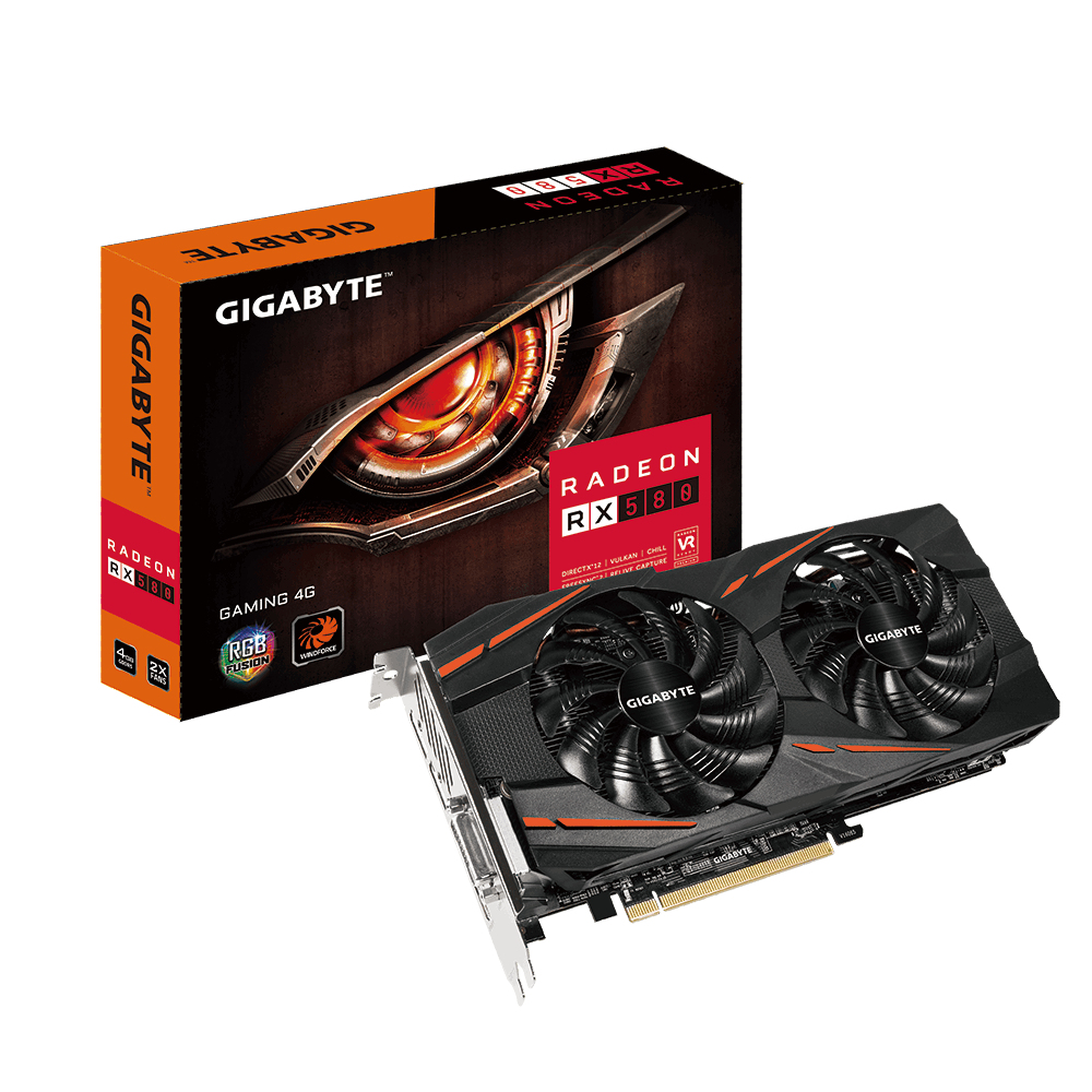 Tarjeta gráfica - Gigabyte RX 580 Gaming 4GD, Radeon, ventiladores 3D-Active Windforce 2X