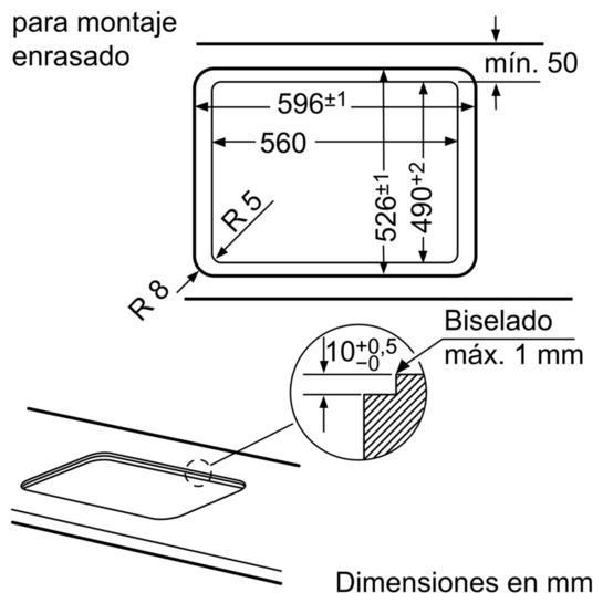 Dibujo técnico de una forma rectangular con dimensiones y detalles de montaje. Contiene medidas y especificaciones.