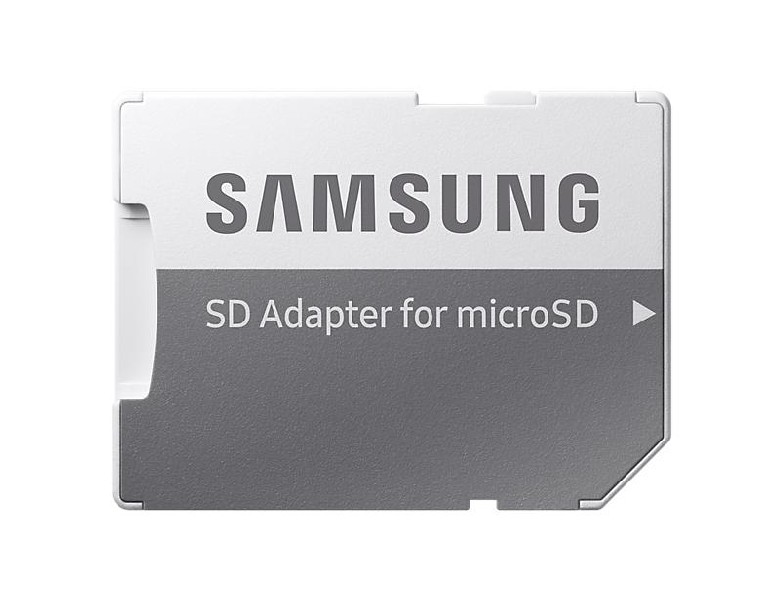 Un adaptador SD blanco y gris Samsung para tarjetas microSD.