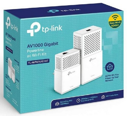 Caja con dos extensores wifi tp-link blancos.
