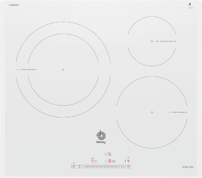 Encimera - Balay 3EB965BU, Eléctrica, Inducción, 3 zonas, 28 cm, Blanco