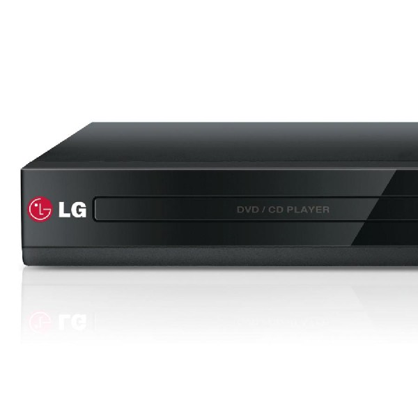 Un reproductor de DVD/CD negro con el logotipo de LG y la etiqueta DVD/CD PLAYER.