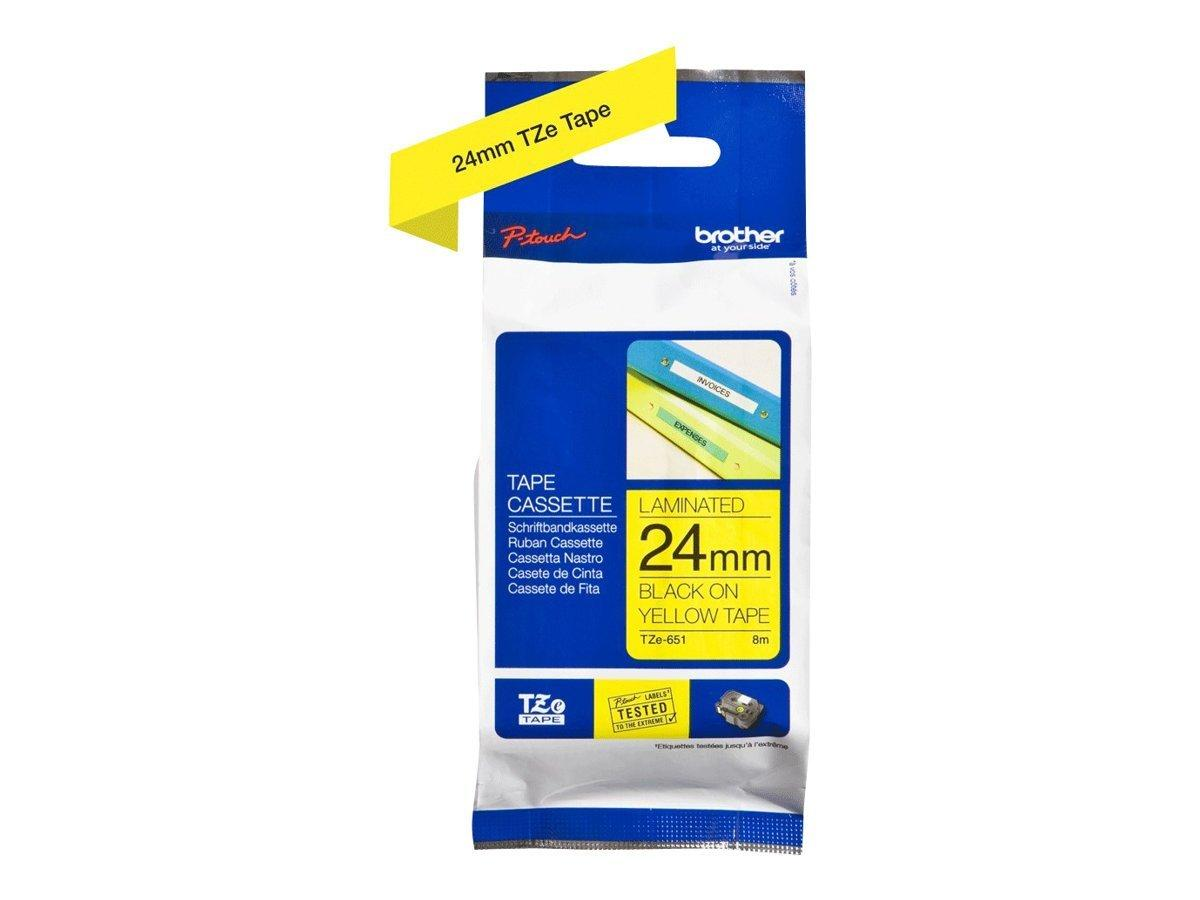 Brother Gloss Laminated Labelling Tape - 24mm, Black/Yellow TZ