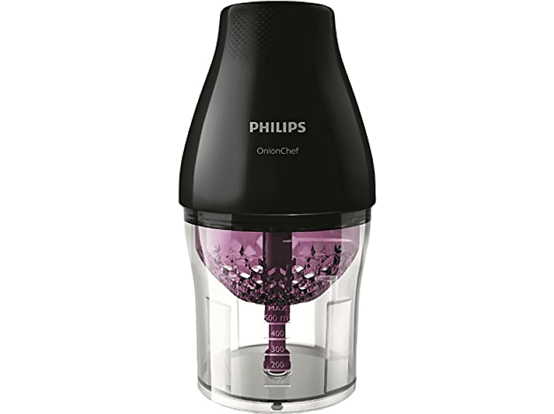 Picadora - Philips OnionChef HR2505/90, 500W, ChopDrop, 1.1 L, Negro