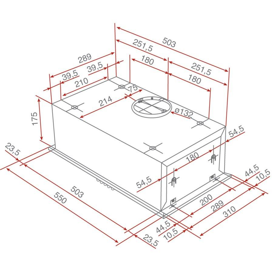 Dibujo técnico con dimensiones de un objeto rectangular.