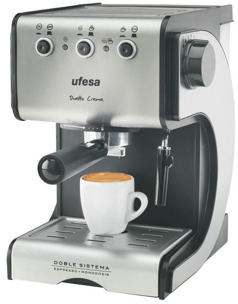 Cafetera express - Ufesa CE7141 Dueto Creme 15 Bares de presión, 2 filtros especiales para crema,