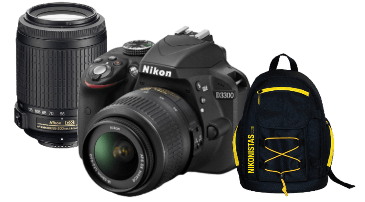 Cámara réflex - Nikon D3300 + Objetivos 18-55 + 55-200 VR + Mochila