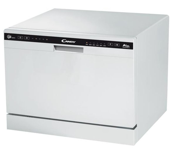 Lavavajillas - Candy CDCP 6/E, Compacto, 7 l, 6 servicios, 6 programas, Display LED, 51 dB, Blanco