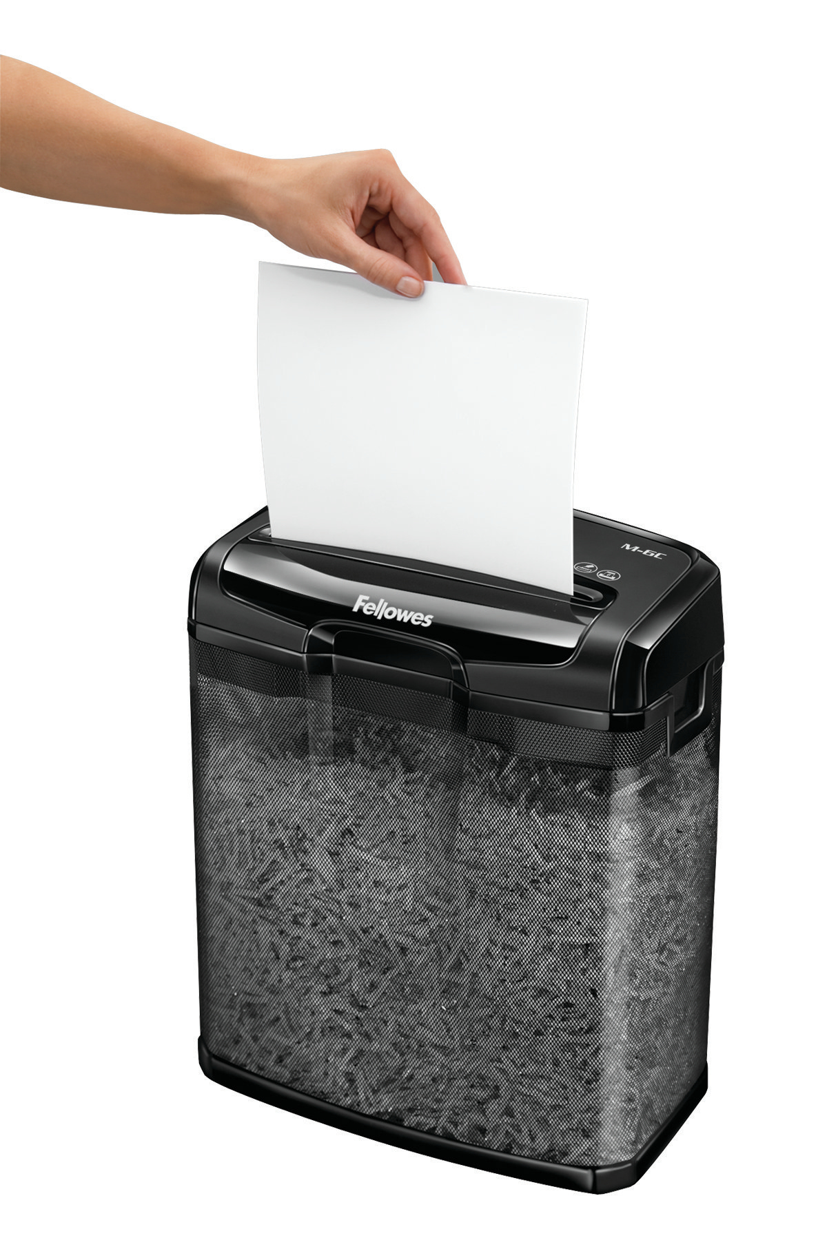 Destructora de papel - Fellowes M-6C, corte en partículas, 13L, Negro