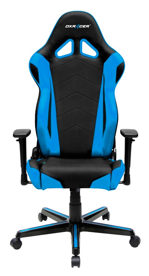 Silla gaming - DXRacer OH/RZ0/NB, ajuste 135º, 2 almohadillas, negro y azul