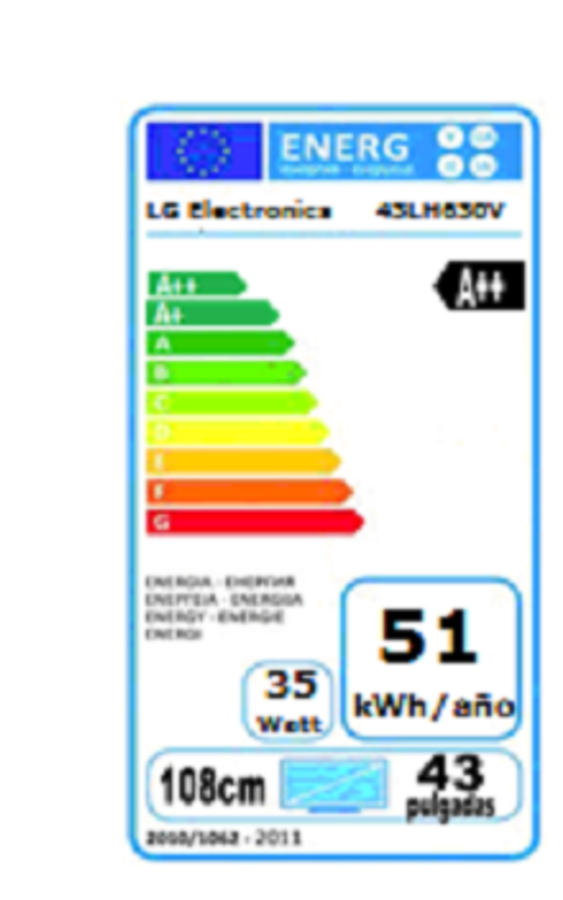 Etiqueta energética LG para TV, mostrando información de eficiencia.