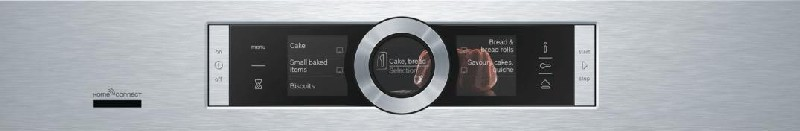 Panel de control de horno de acero inoxidable que muestra opciones de menú.