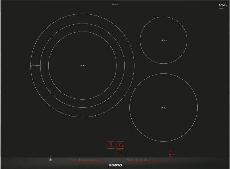Encimera - Siemens EH775LDC1E, Vitrocerámica, Eléctrica, Inducción, 3 zonas, 32 cm, Negro