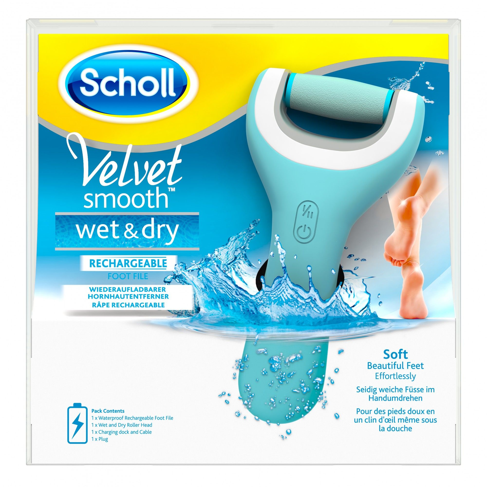 Lima eléctrica - Scholl Velvet Smooth Wet & Dry, recargable, azul