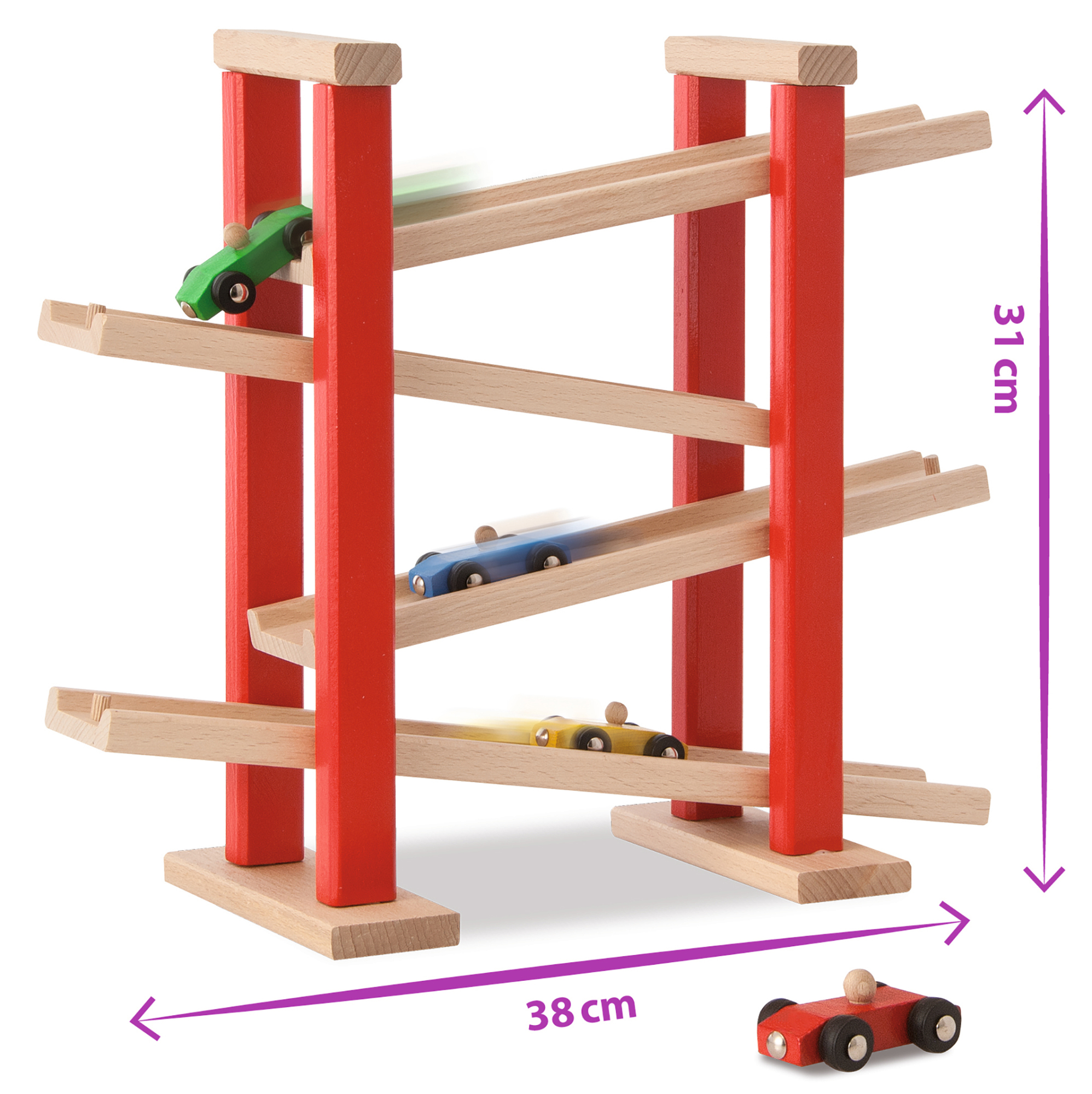 EICHHORN Autorennbahn Holzrennbahn Naturfarben/Rot