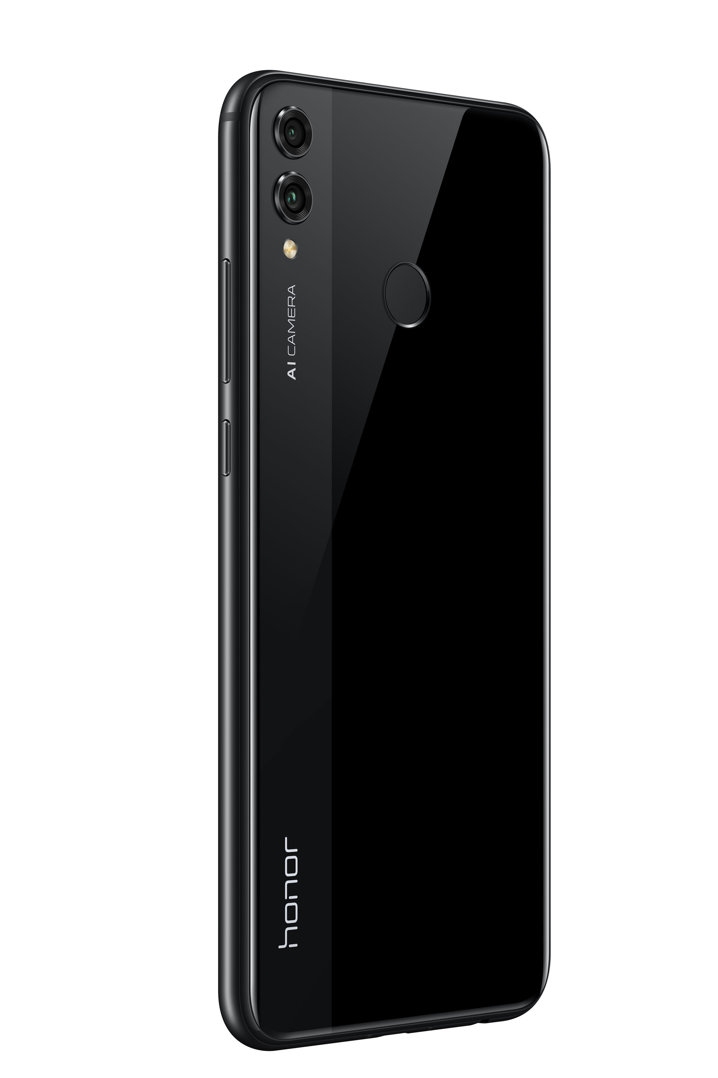 Ein schwarzes Smartphone mit zwei Kameras und einem Fingerabdrucksensor, isoliert.