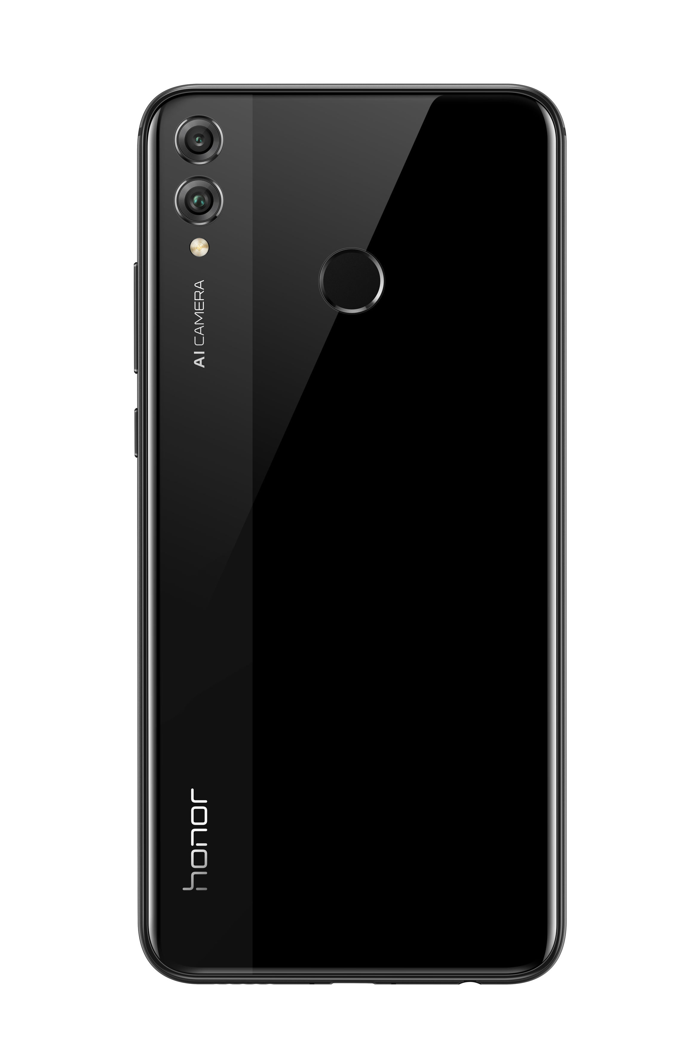 Schwarze Smartphone-Rückseite mit Dual-Kameras, Fingerabdrucksensor und Honor-Logo.