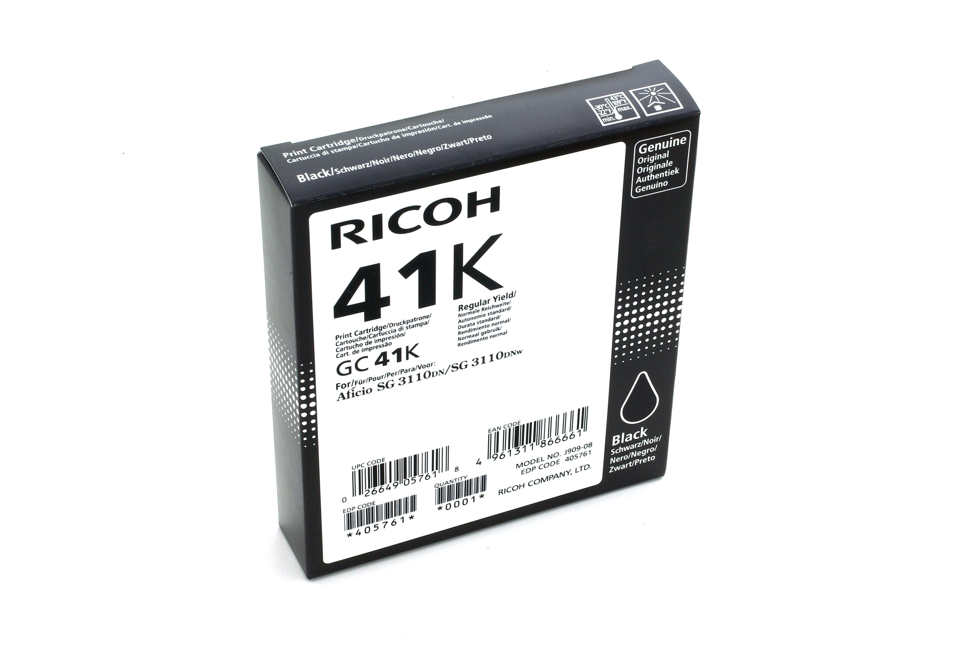 Cartucho de tinta - Ricoh GC41K, 2500 páginas, color negro