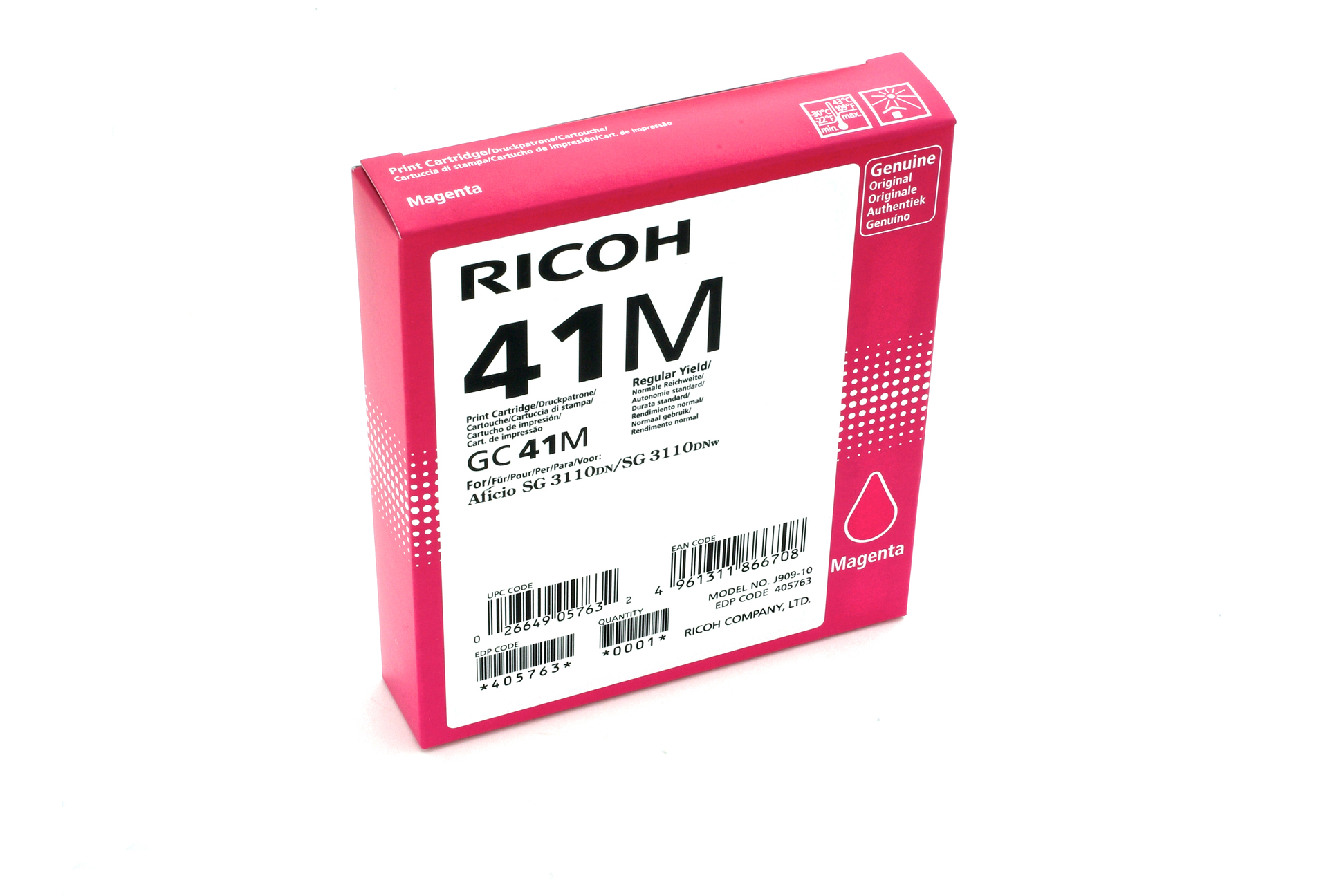 Cartucho de tinta - Ricoh GC41M, 2200 páginas, color magenta
