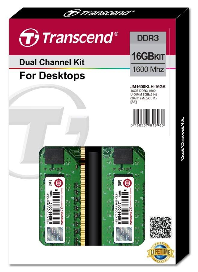 Kit 16 Go RAM DDR3 1600MHz Transcend - 2 X 8 Go - Occasion Fonctionnel - Mémoire PC