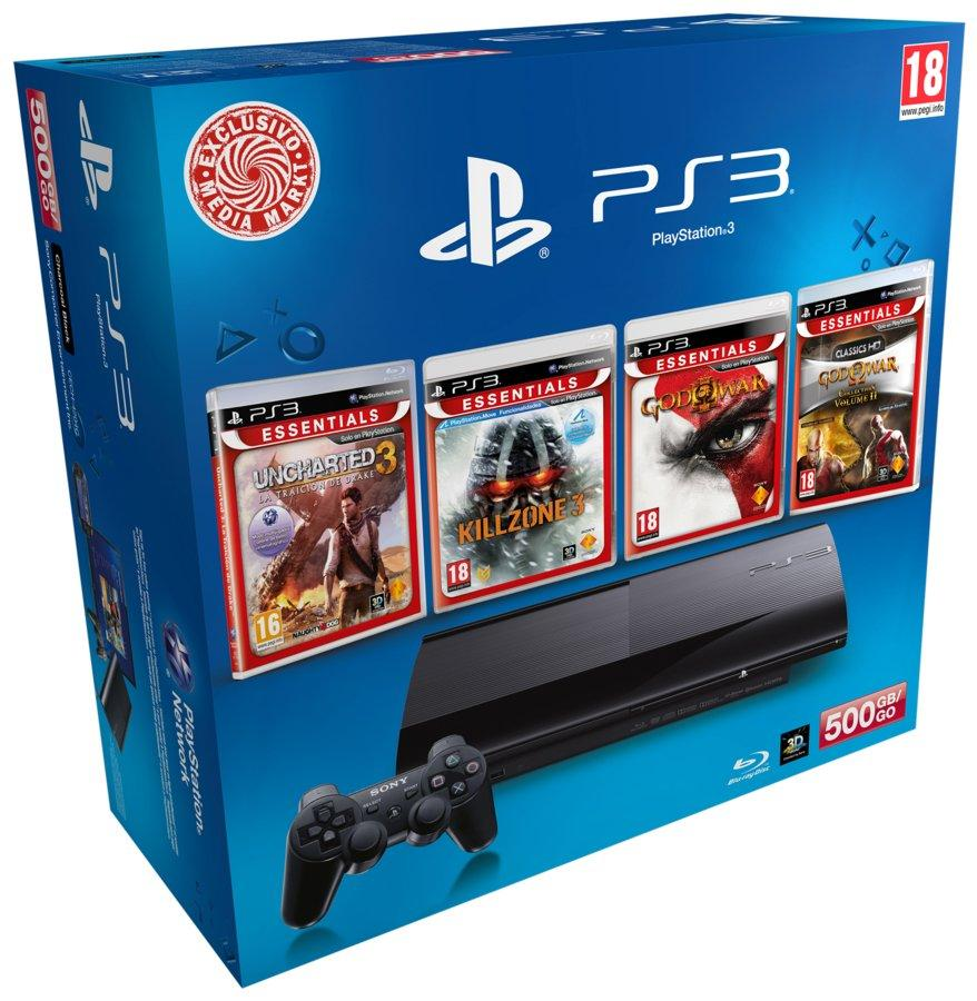 Consola - Sony - PS3 Negra, 500Gb + 4 Juegos Edición Essentials