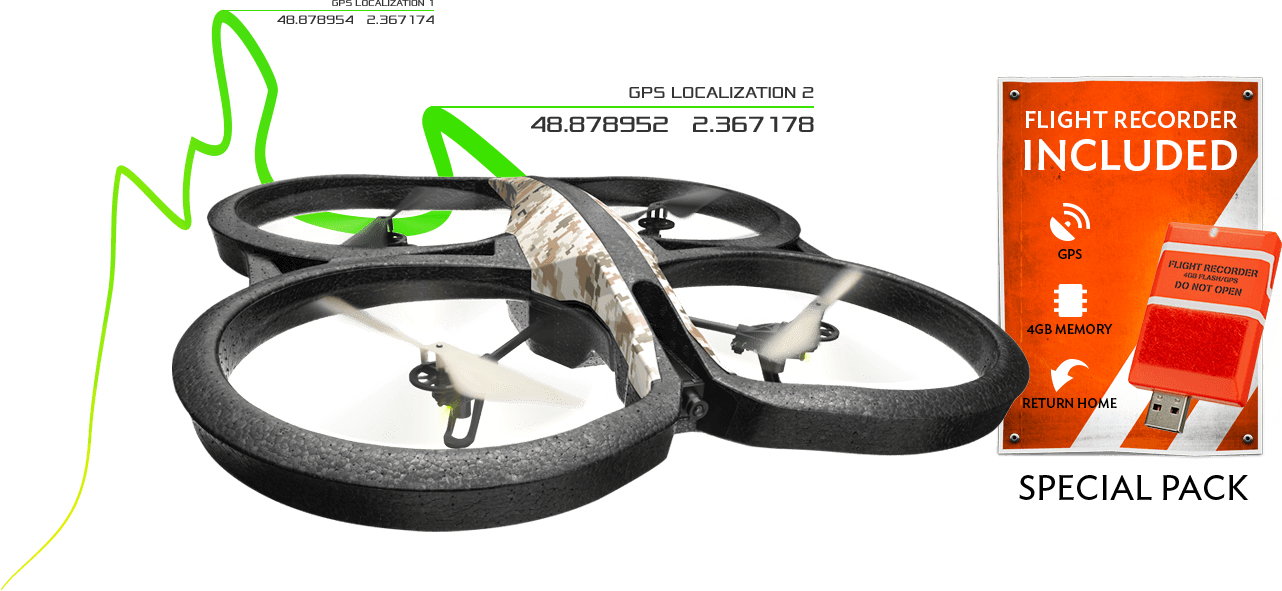 Cuadricóptero teledirigido - Parrot AR Drone 2.0 GPS Edition, con registrador de vuelo, color