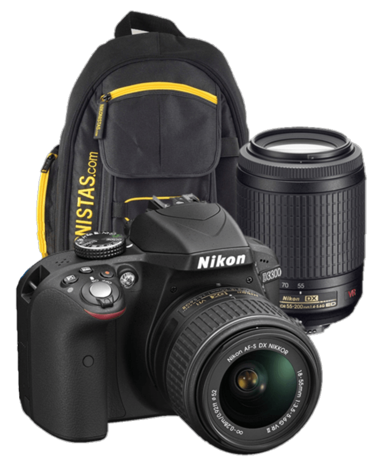 Cámara Réflex - Nikon D3300 + 18-55 VR II + 55-200 VR, mochila y chaleco