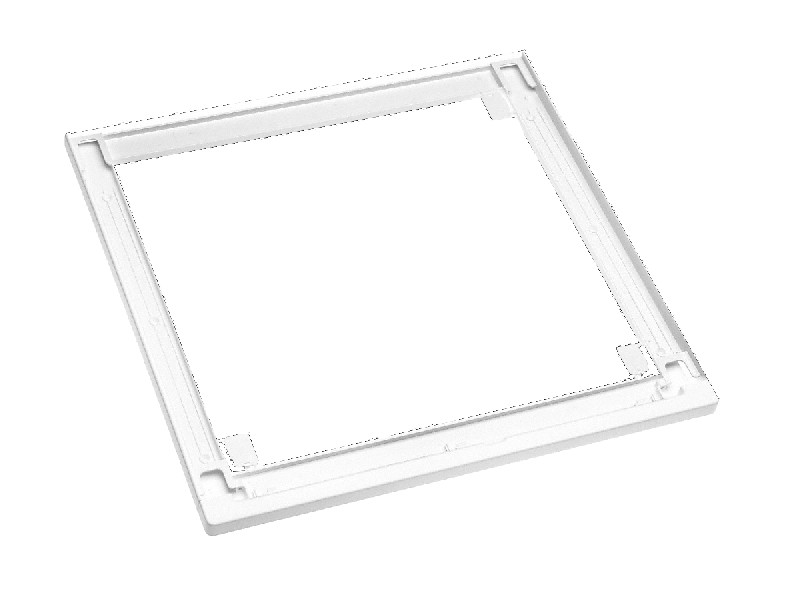 Una cubierta de ventilación de techo blanca, forma cuadrada, con un fondo blanco.