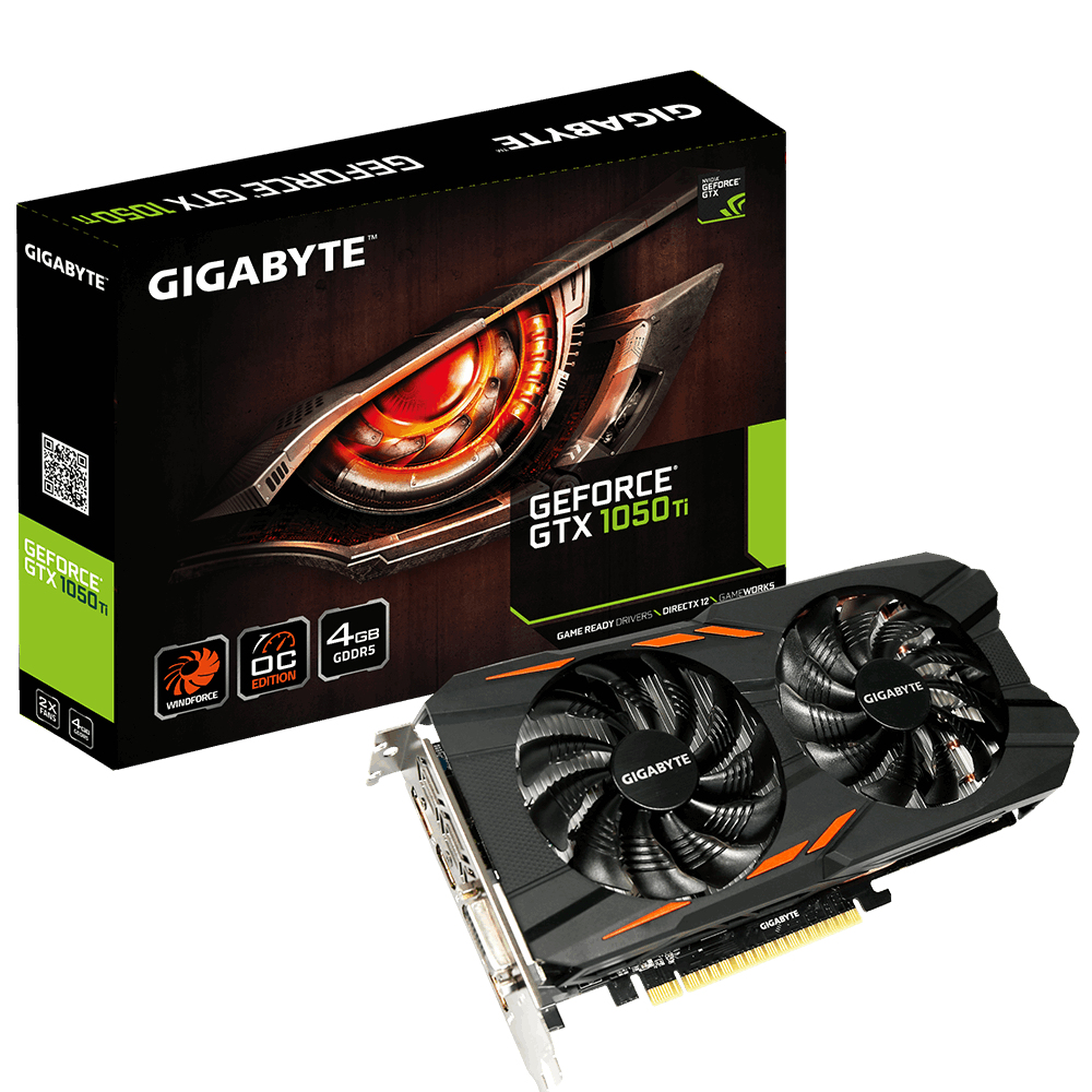 Tarjeta Gráfica - Gigabyte GeForce GTX 1050 Ti, Windforce OC 4G GDDR5