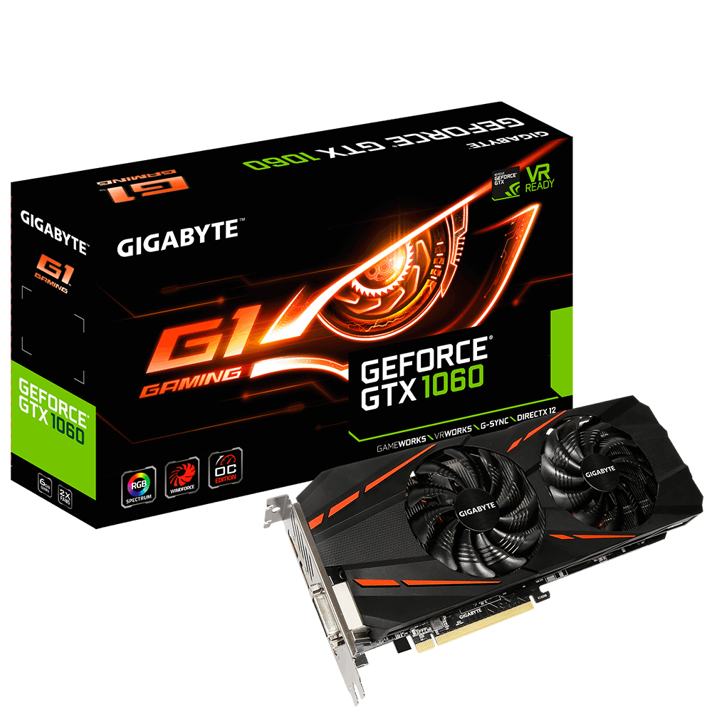 Tarjeta gráfica - Gigabyte GeForce GTX 1060 G1 Gaming 6G (rev. 2.0), GDDR5 