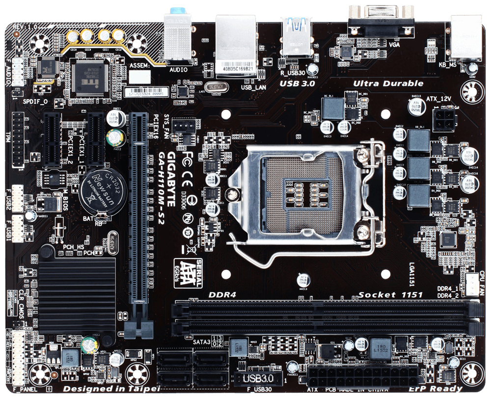 Placa Base - Gigabyte GA-H110M-S2 Intel H110 LGA 1151 (Socket H4) Micro ATX 