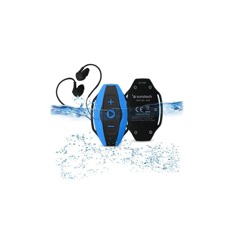 Reproductor MP3 - Sunstech Neptun, Acuático, 4GB, 15h Autonomía, Azul