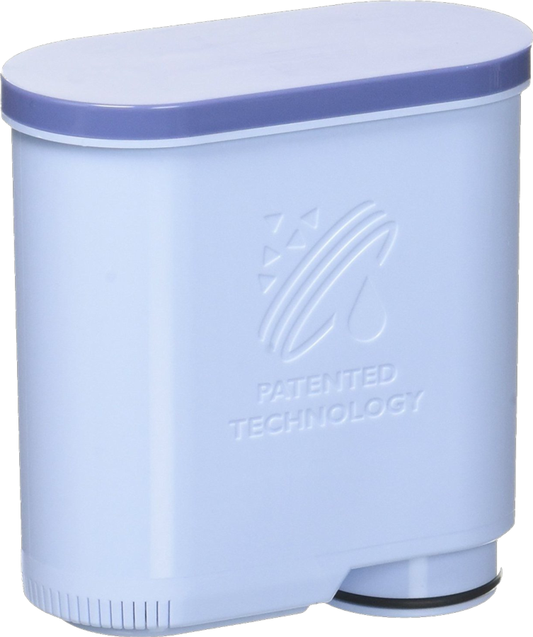 Cartucho de filtro de agua azul claro con las palabras Tecnología patentada.