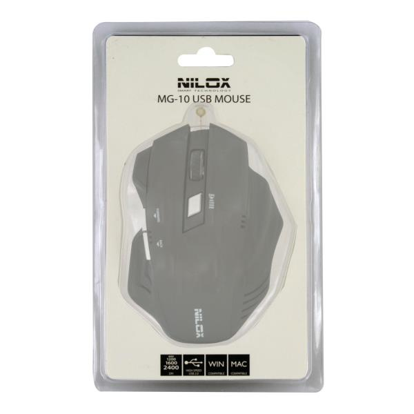 Ratón gaming - Nilox MG-10 USB Óptico 2400DPI Ambidextro Negro