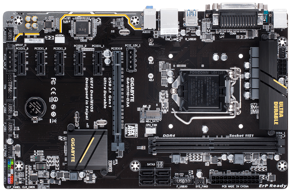 Gigabyte H110-D3A H110 Express LGA 1151 (Socket H4) ATX placa base